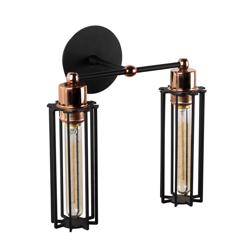 Lampe murale industrielle, corps en métal noir, 11,0 po de diamètre x 11,8 po de hauteur | Type de douille: 2 x E27 de 40 W maximum | Certifié IP20 | Parfait pour les décors modernes et rétro | Solution d'éclairage élégante et fonctionnelle