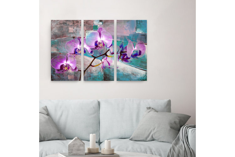 'Painted Petals XIX' - 3 Piece Wrapped Canvas Print Set