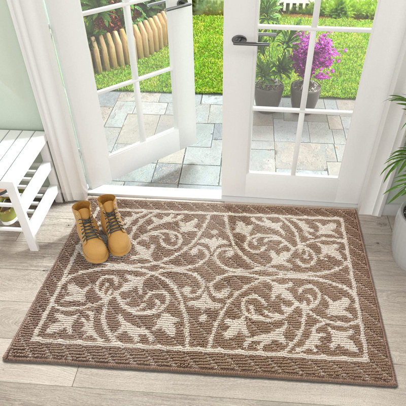 Tapis de porte antidérapant pour l'intérieur et l'extérieur, Kaki, L 24 po x L 35 po