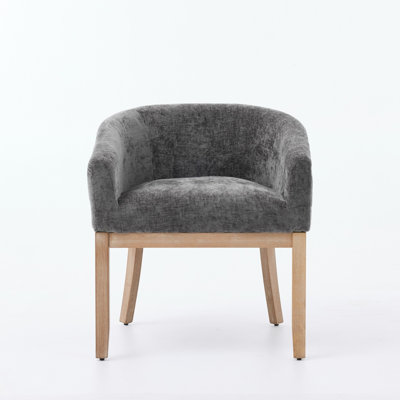 Mid Century Modern Upholstered Barrel Dining Chairs With Arms,Farmhouse Linen Kitchen & Dining Room Chairs With Natural Hardwood Frame, 19" W Accent Chairs For Living Room,Single Pack,Gray,SW1891GY