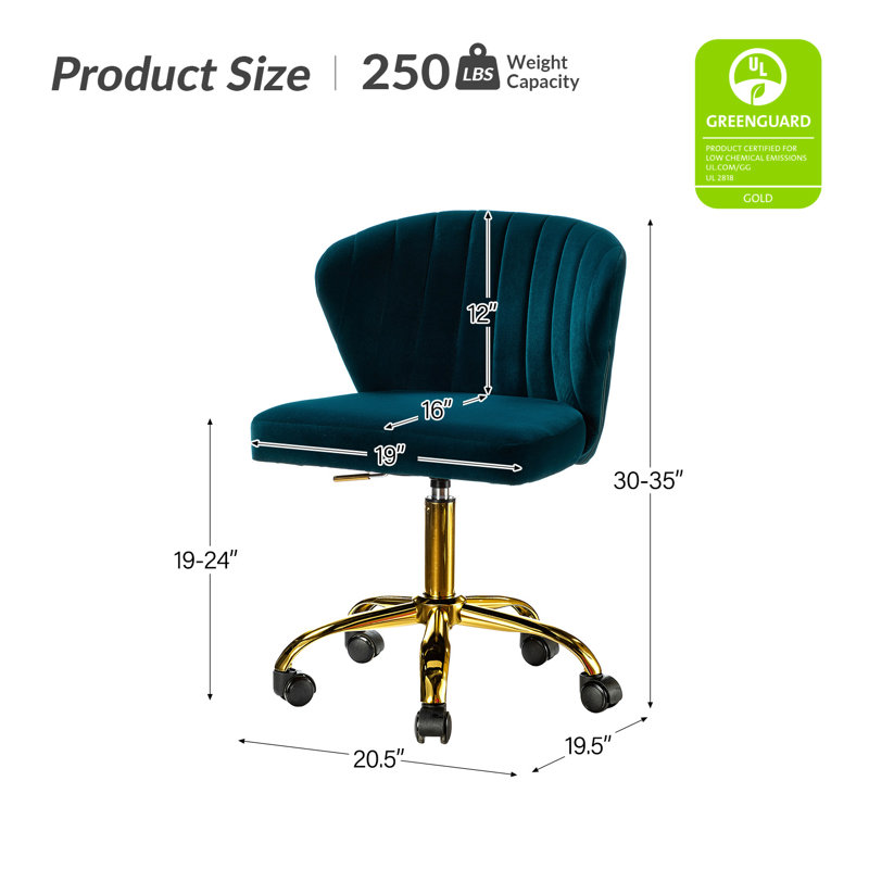 Chaise de travail ergonomique avec dossier capitonné Alice, Sarcelle