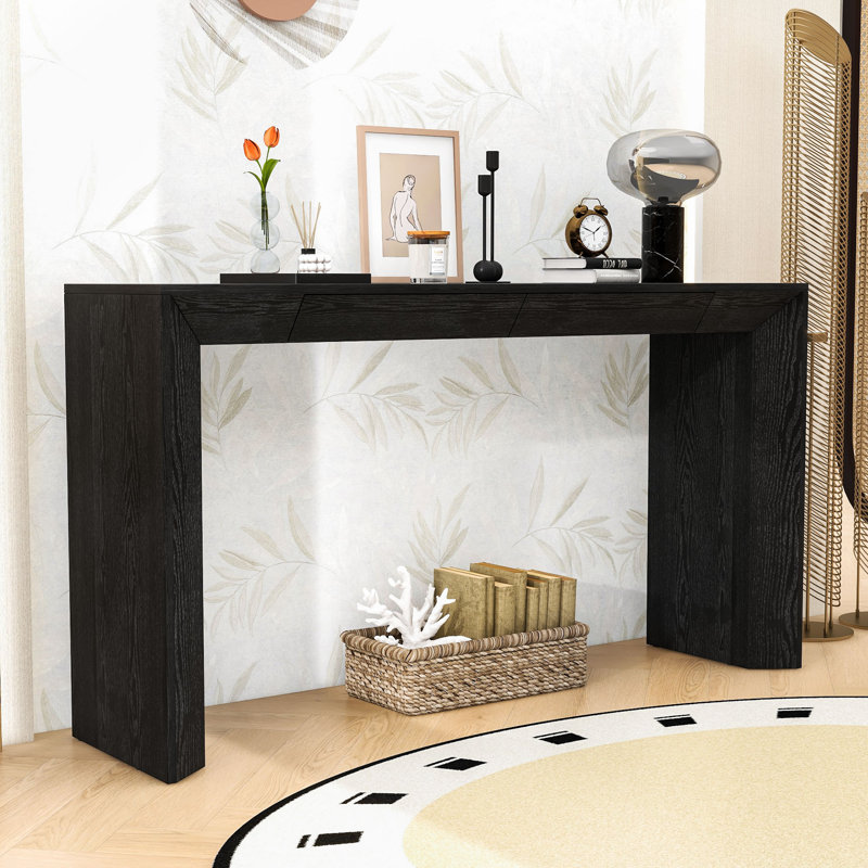 Elegant Waterfall Edge Console Table with Hidden Drawers, Black