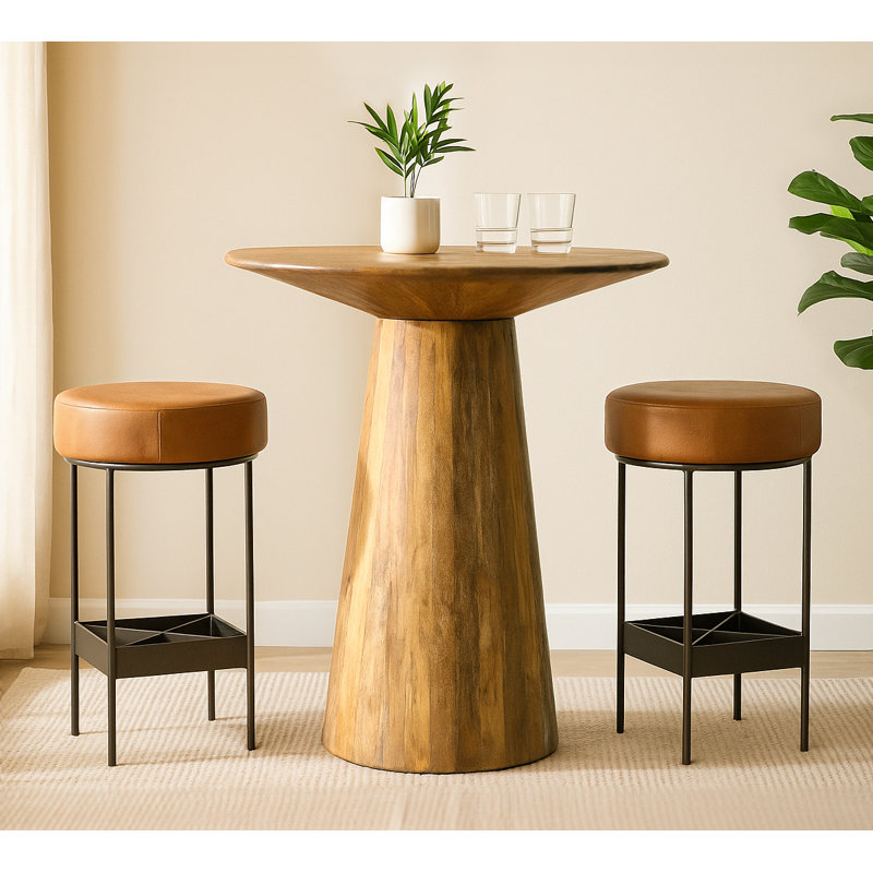 Ensemble de table de bar 36 po avec 2 tabourets de bar Emmett en cuir brun clair Jaden