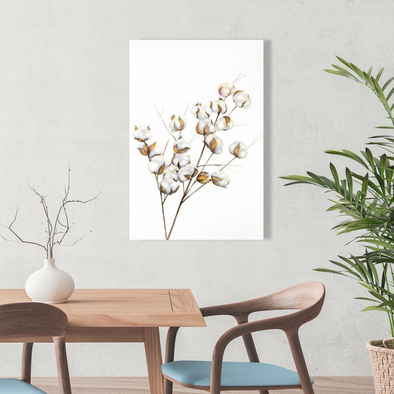 Une branche de fleurs de coton - décor de toile brune pour salle de bain