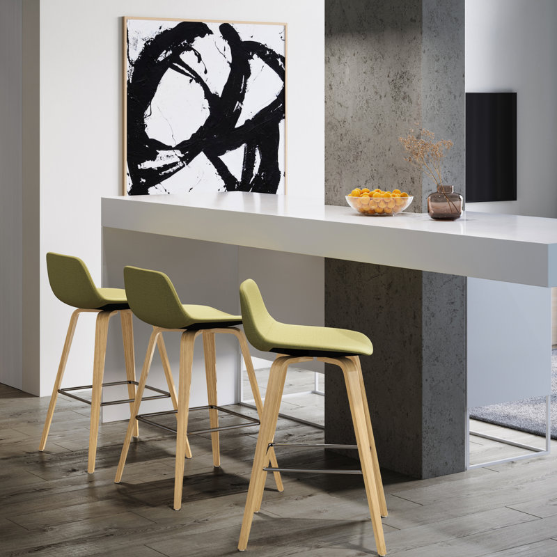 Tabouret Mid-Century 2 - siège rembourré, placage de bois, repose-pieds, assise polyvalente 2, revêtement en tissu, pour différents espaces