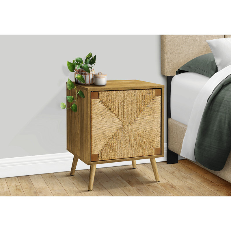 Table d'appoint, bout, rangement, petit, côté, salon, lampe, stratifié noyer clair, ruppie maritime, moderne