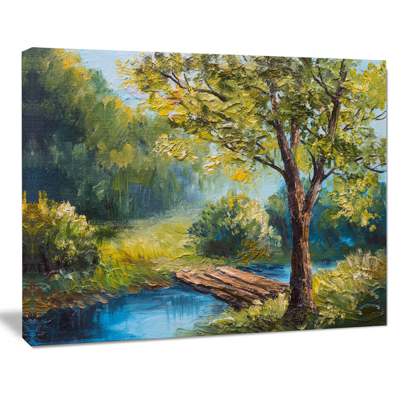 Summer Forest Landscape Canvas Art with Pine Frame