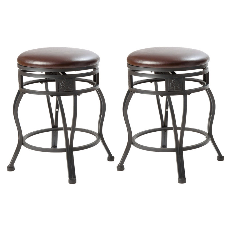 Tabouret de bar et de comptoir pivotant sans dossier en similicuir de 24 po avec siège espresso Kristianson, base en métal noir