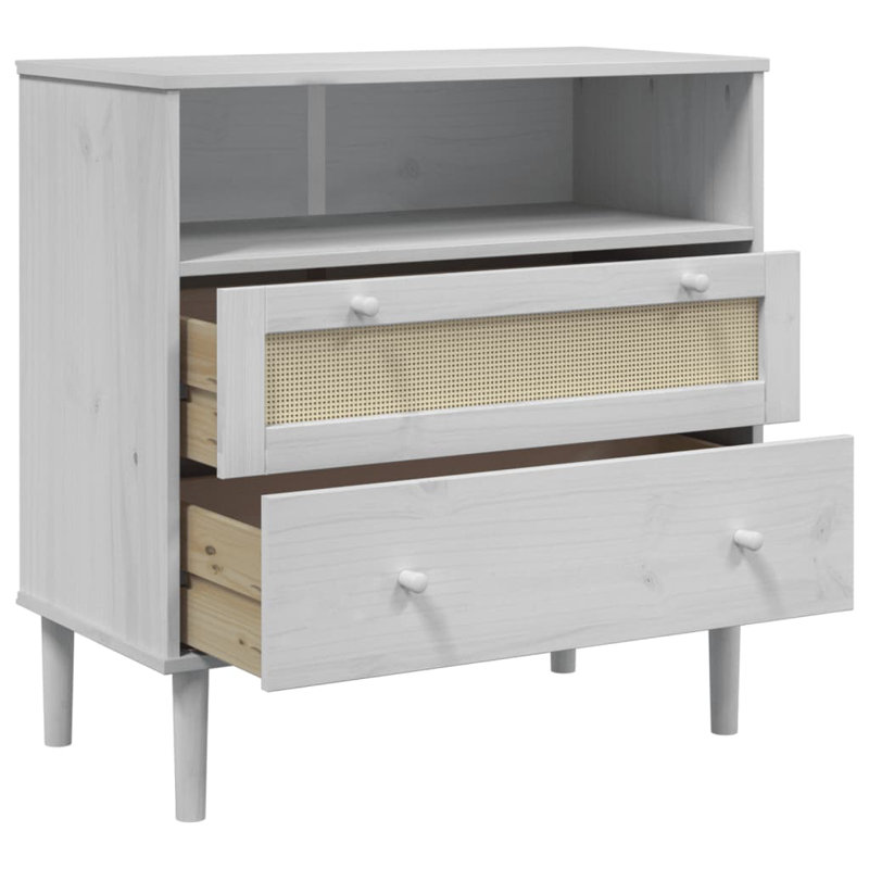 80cm Sideboard Rattan Look,  White