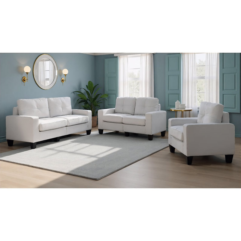 Ensemble de salon en similicuir 3 pièces Vadell, Blanc