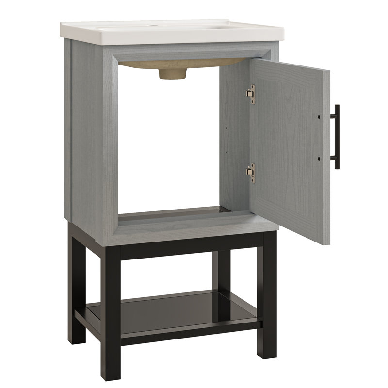 Meuble-lavabo autoportant de 51 cm (20 po) avec lavabo en céramique et rangement - Gris, Gray
