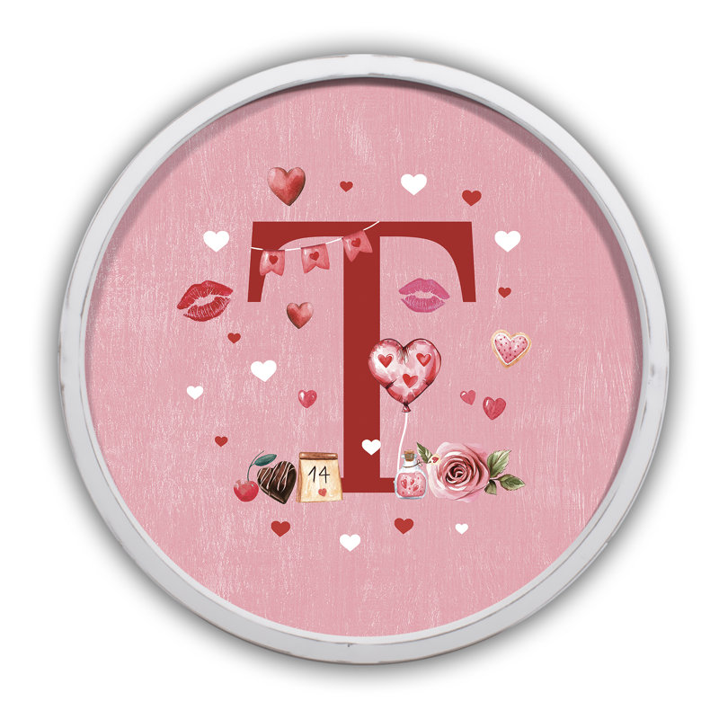 Valentine Things Monogram - T Round White Framed Print