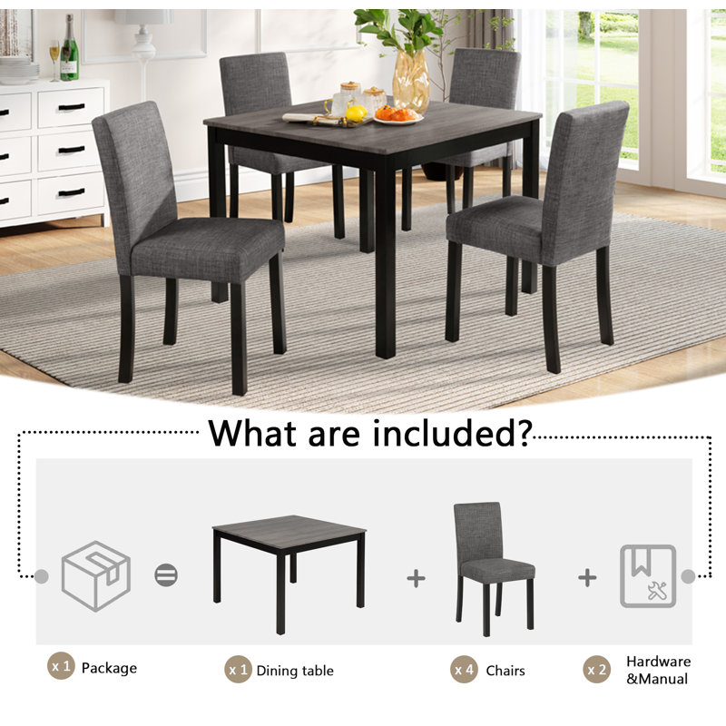 5-Piece Wooden Dining Table Set With 4 Chairs For Dining Room