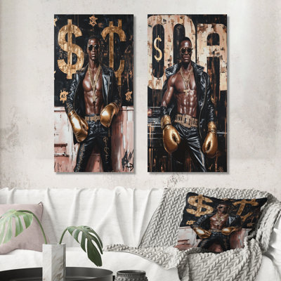 Boss Fighter, homme africain-américain, ensemble d'art mural 2 pièces