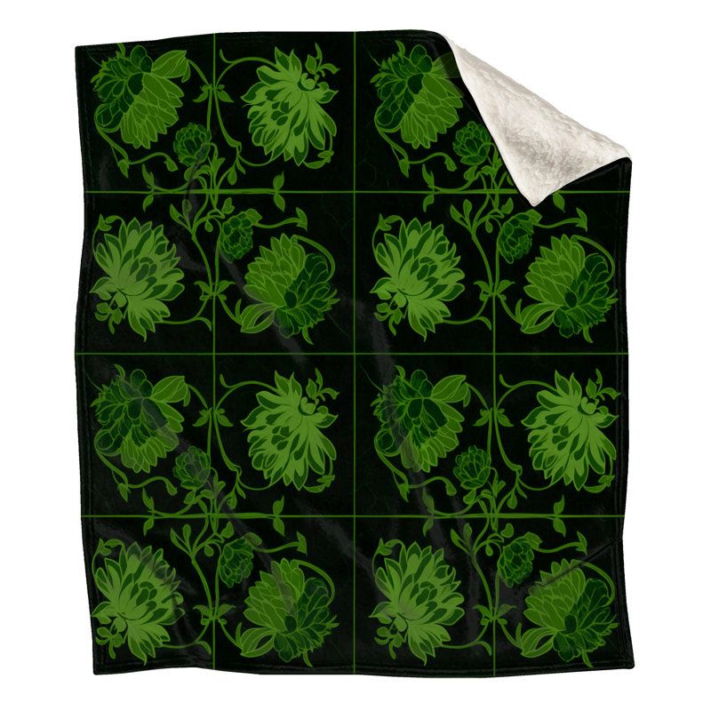 Couvertures vertes à motif floral, L 60 po x H 80 po