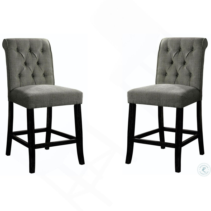 Mobilier de salle à manger de style rustique, ensemble de 2 chaises rembourrées en tissu de chenille, Gris
