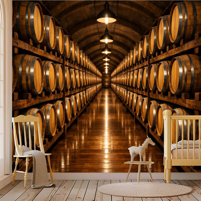 Papier peint adhésif pelez et collez Plateau de table en bois vide pour voûte de cave à vin en forme d'arche, adhésif et amovible
