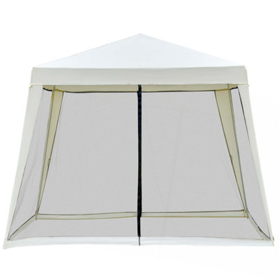 Auvent extérieur de 10 pi x 10 pi Outsunny, abri de soleil à pattes inclinées et parois latérales en filet