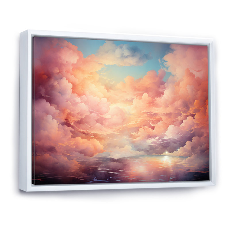 «Peach Sky Astral Symphony I» sur toile, H 34 po x l 44 po x P 1,5 po, Cadre flottant blanc
