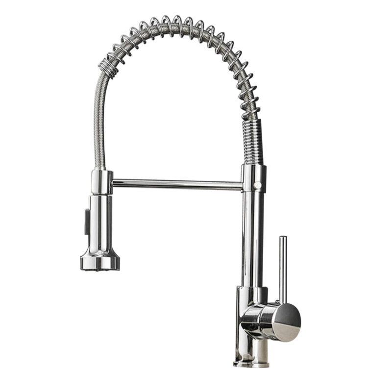 Robinet d'évier de cuisine à poignée simple en acier inoxydable avec bec pivotant sur 360 ° Topcraft, Chrome chrome