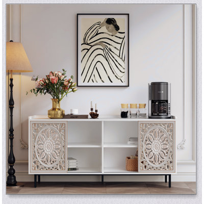 Meuble télé moderne Mid-Century et armoire-buffet Curio, rangement spacieux pour le salon et la cuisine