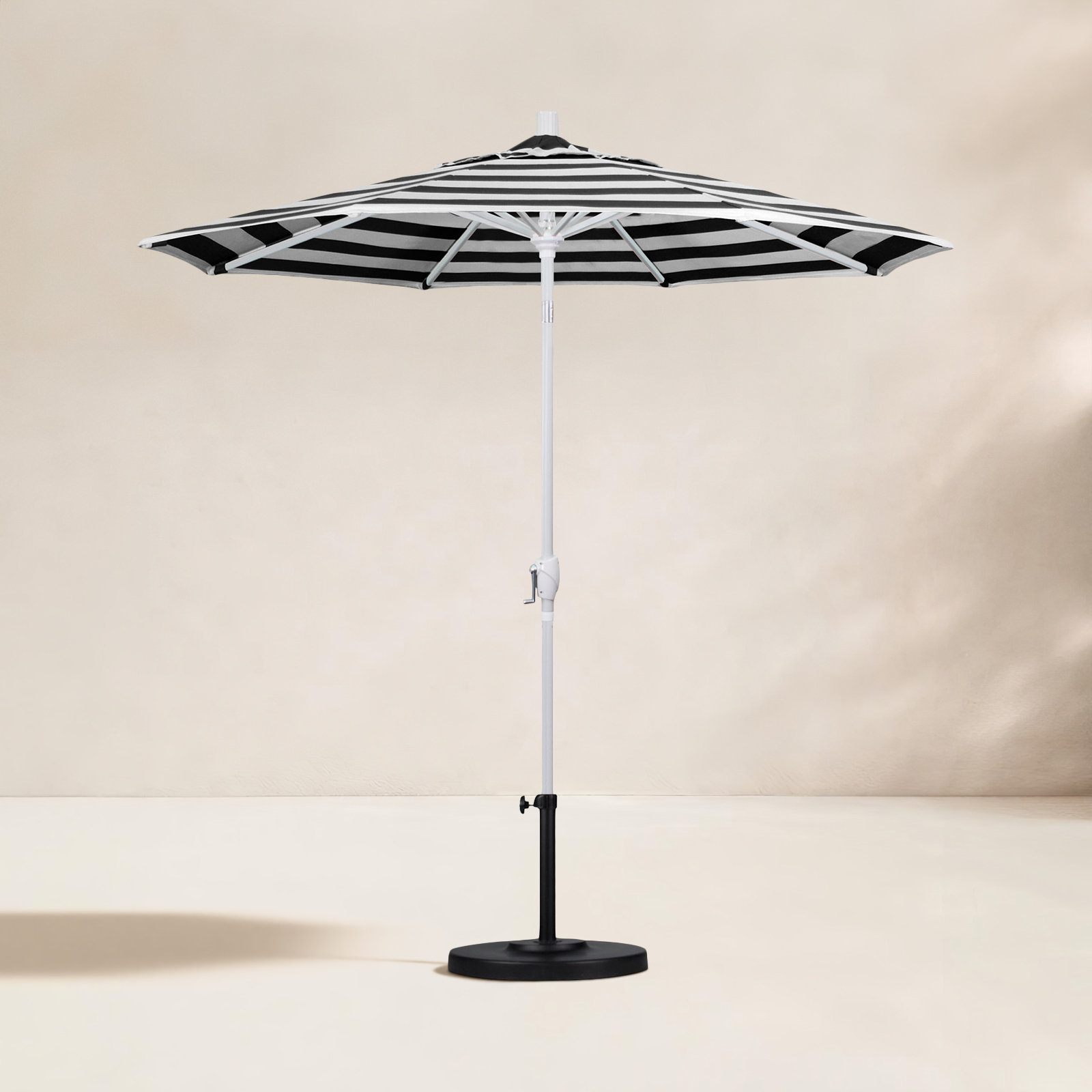 90'' Outdoor Umbrella, Sunbrella®, White, Cabana Classic Black Stripe Sunbrella®