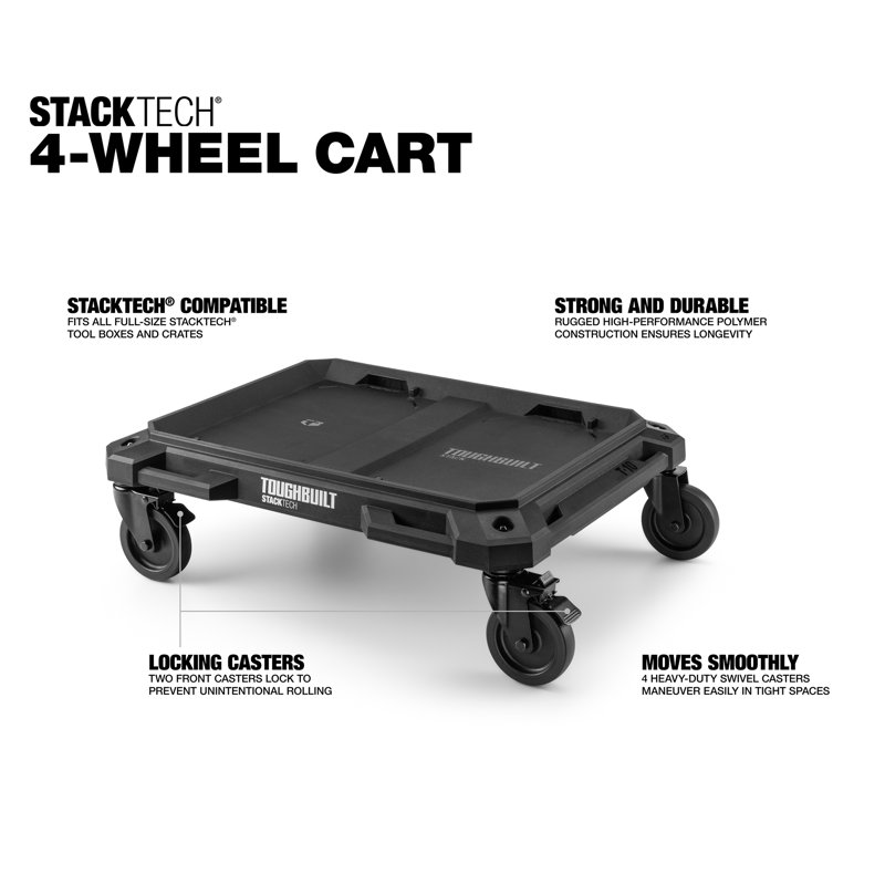 Chariot à 4 roues ToughBuilt, chariot roulant pour boîtes à outils et organisateurs StackTech