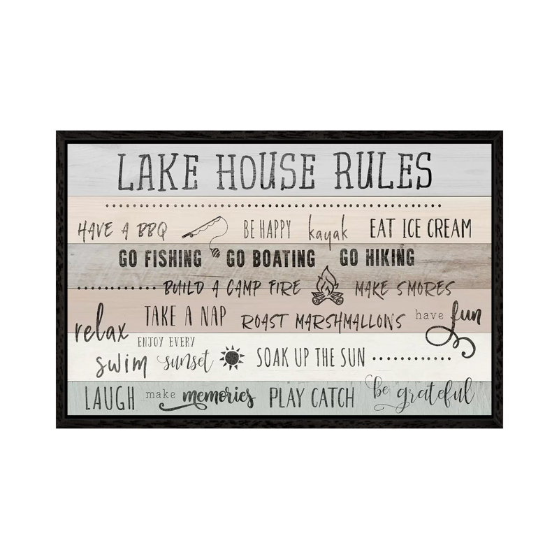 Lake House Rules - Print on Canvas, 66.04 cm H x 45.72 cm W, Black Framed
