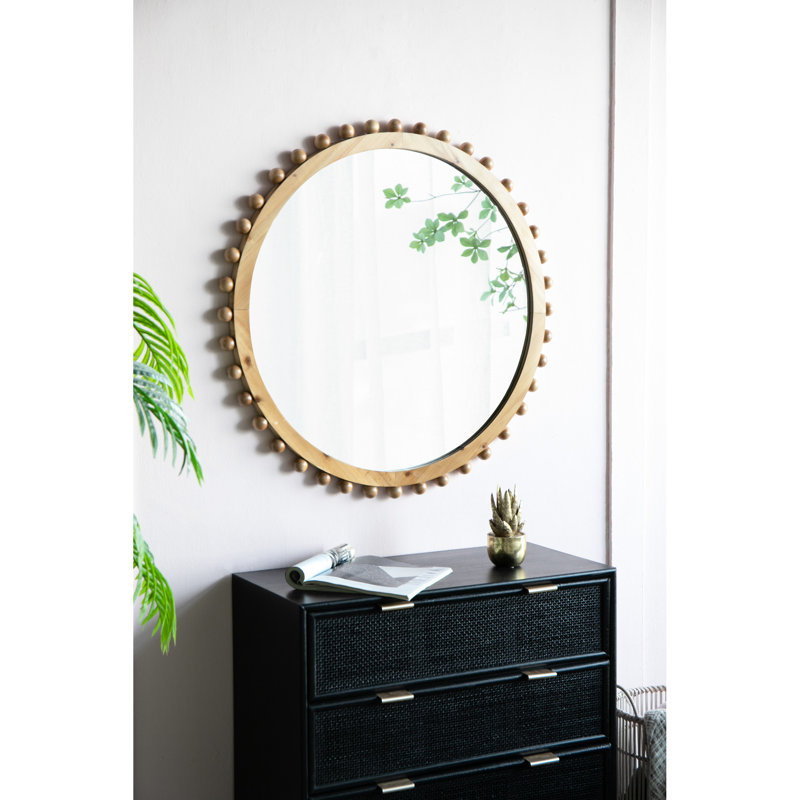 Miroir rond en bois à cadre perlé