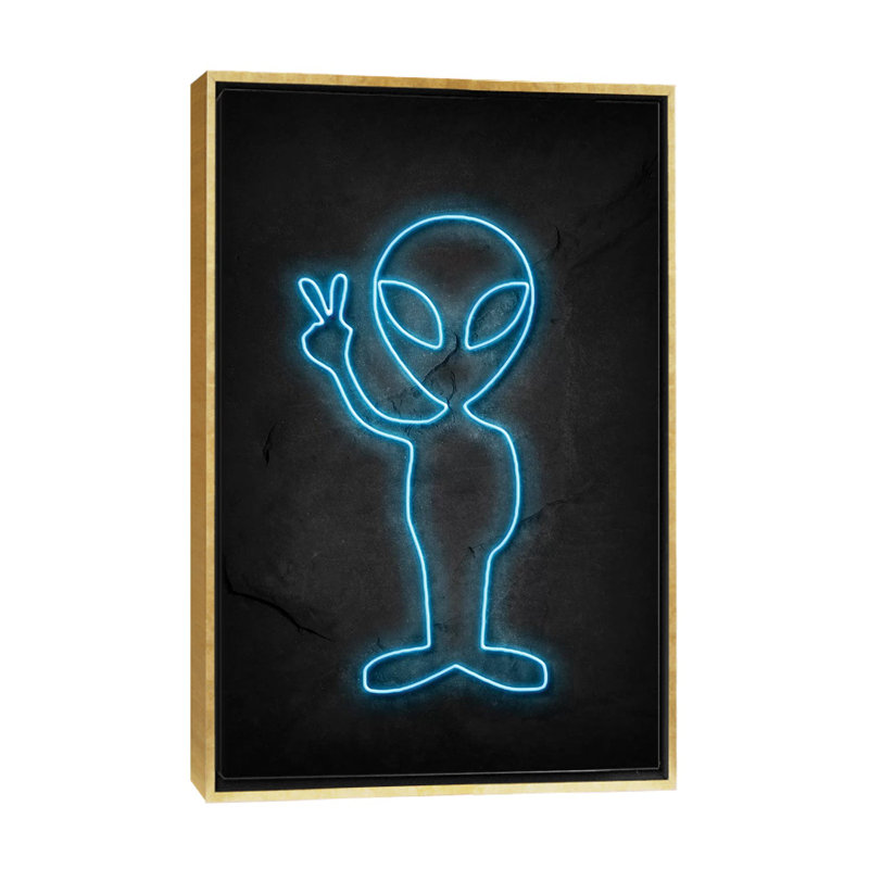 Alien - impression d'art graphique, Pas de tapis, H 26 po x l 18 po x 1,5 po, Toile encadrée d'or