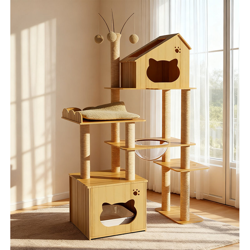 Litière pour chat moderne et minimaliste avec cadre d'escalade intégré