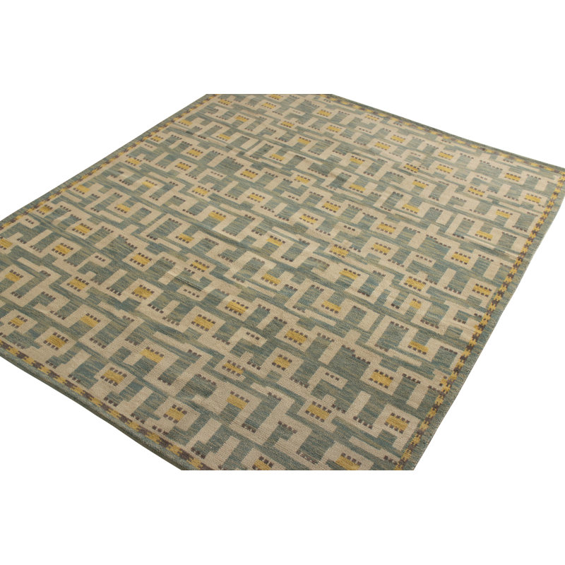 Scandinavian Hand Knotted Wool Geometric Area Rug, Rectangle 14' x 20'