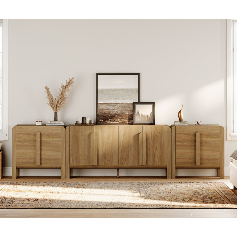 Adora 3-Piece Dresser Set For Bedroom, 126" Large Mid Century Dresser For Closet, Curved Profile Wooden Chest Of Drawers For Bedroom,Living Room