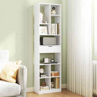 180CM Tall Bookcase Modern Bookshelf With 10 Open Cubes-White