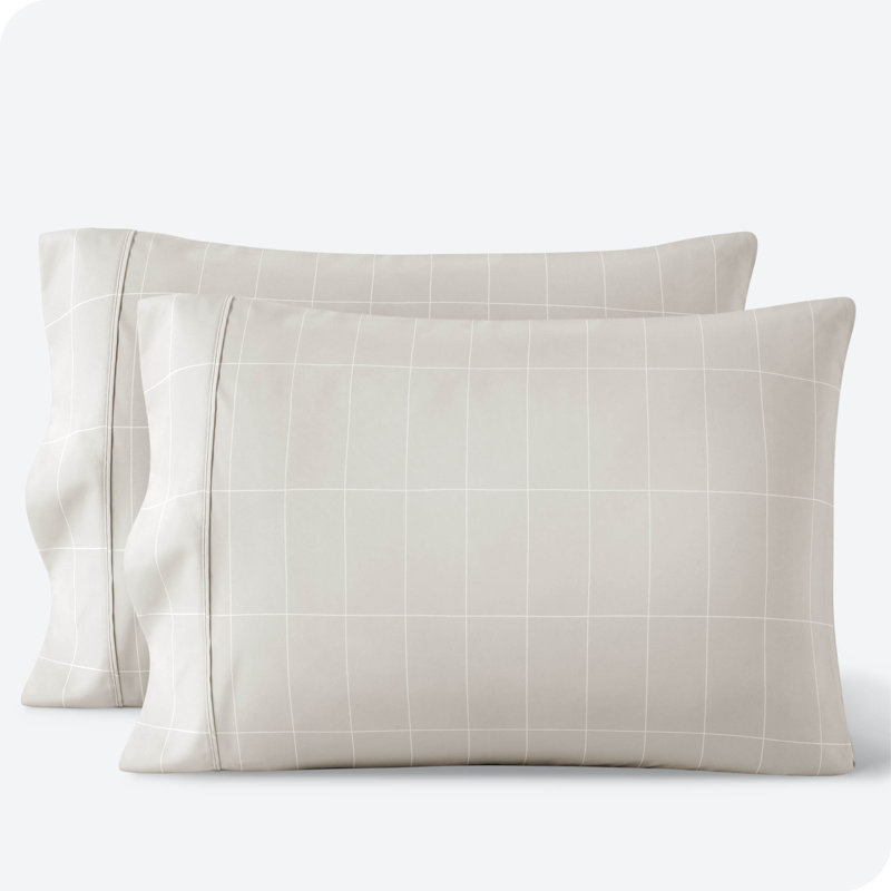 Microfiber Checkered - Set of 2, 2 Standard Pillowcases, Stone/White