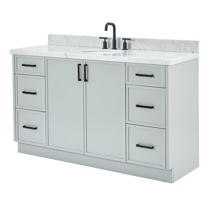 ARIEL Kelly 49 Single Sink Bathroom Vanity with Italian Carrara Marble Top, Gray, 61"