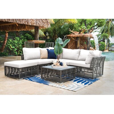 Graphite 6 Piece Rattan Sunbrella Sectional Seating Group with Cushions -  Panama Jack Outdoor, PJO-1601-GRY-6SEC-GL
