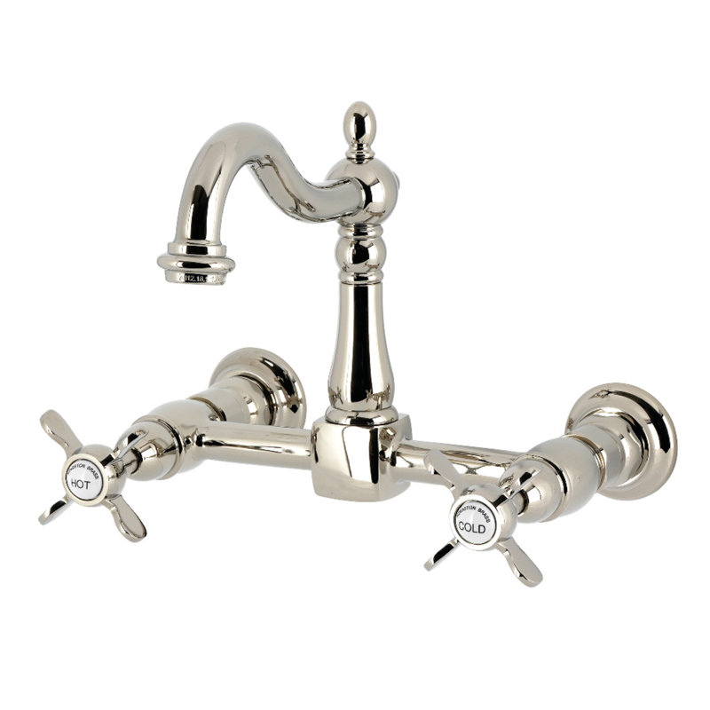 Kingston Brass Essex Two-Handle 2-Hole Deck Mount Bridge Kitchen Faucet, Polished Nickel