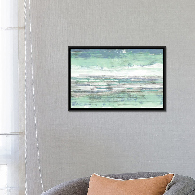 «Seascape Striations II», reproduction sur toile, H 32 po x l 48 po x P 1,5 po, Toile avec cadre noir, Pas de tapis