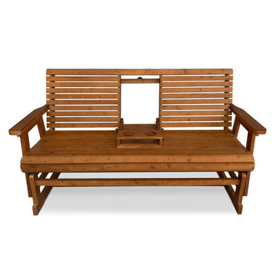 Banc oscillant en bois avec porte-gobelets du milieu, terrasse extérieure (3 places)