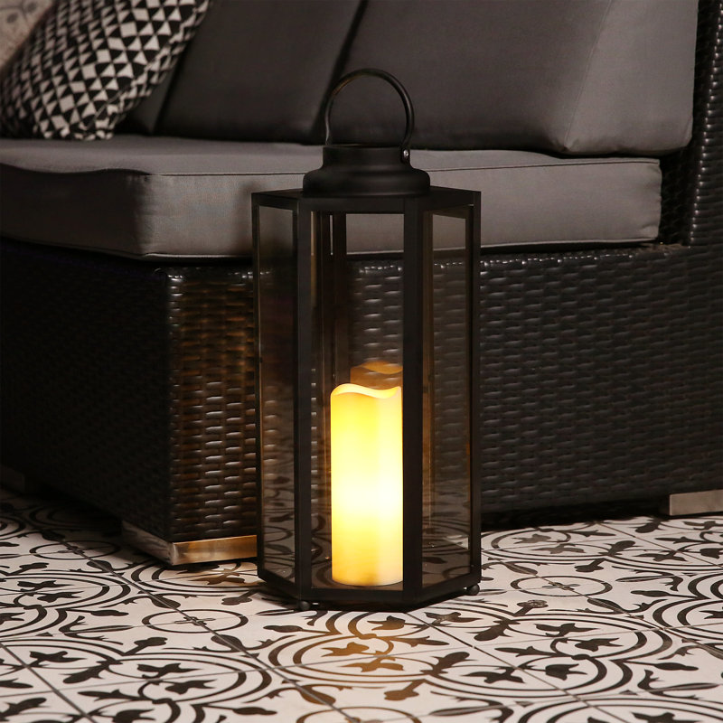 Hexagonal Battery-Operated Metal Lantern With Led Lights, 18" H x 9" W x 9" D