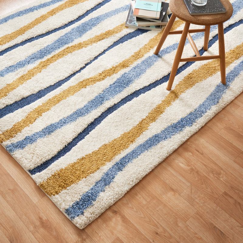 Tapis bleu / beige / orange Menoken, Rectangle 5 pi 3 po x 7 pi 7 po