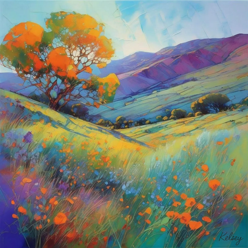 Radiant Hillside Bloom - Art mural sur toile tendue, H 12 po x l 12 po