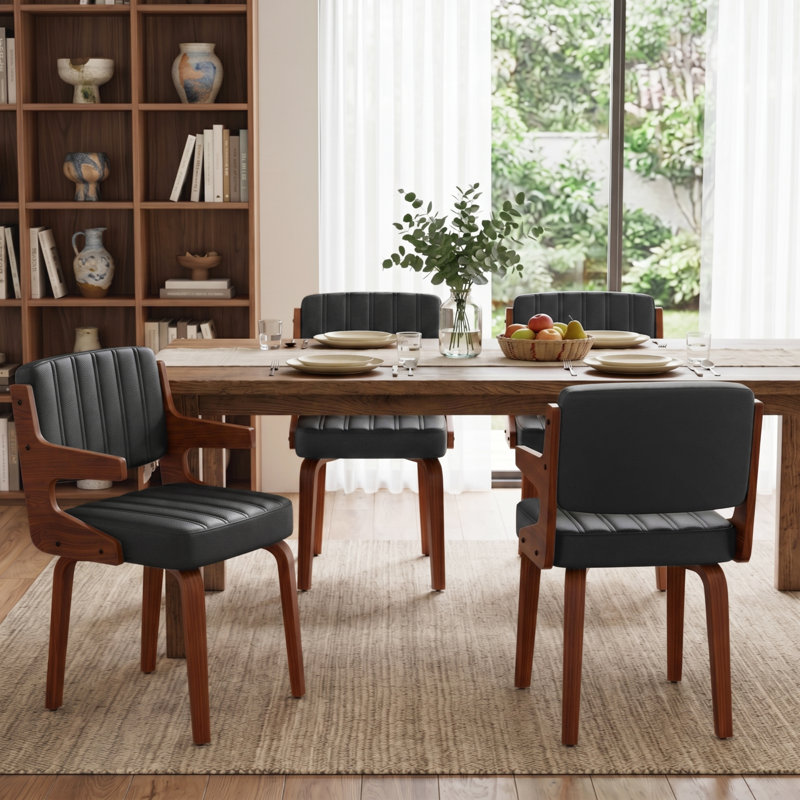 Mid-Century Modern Faux Leather Upholstered Dining Arm Chair , Wood Frame Side Chairs for Dining Room, Kitchen and Living Room