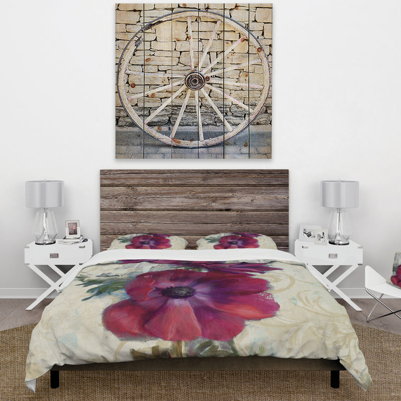 Ensemble de housse de couette fleur handpainted anemone, Housse de couette très grand + 2 taies décoratives