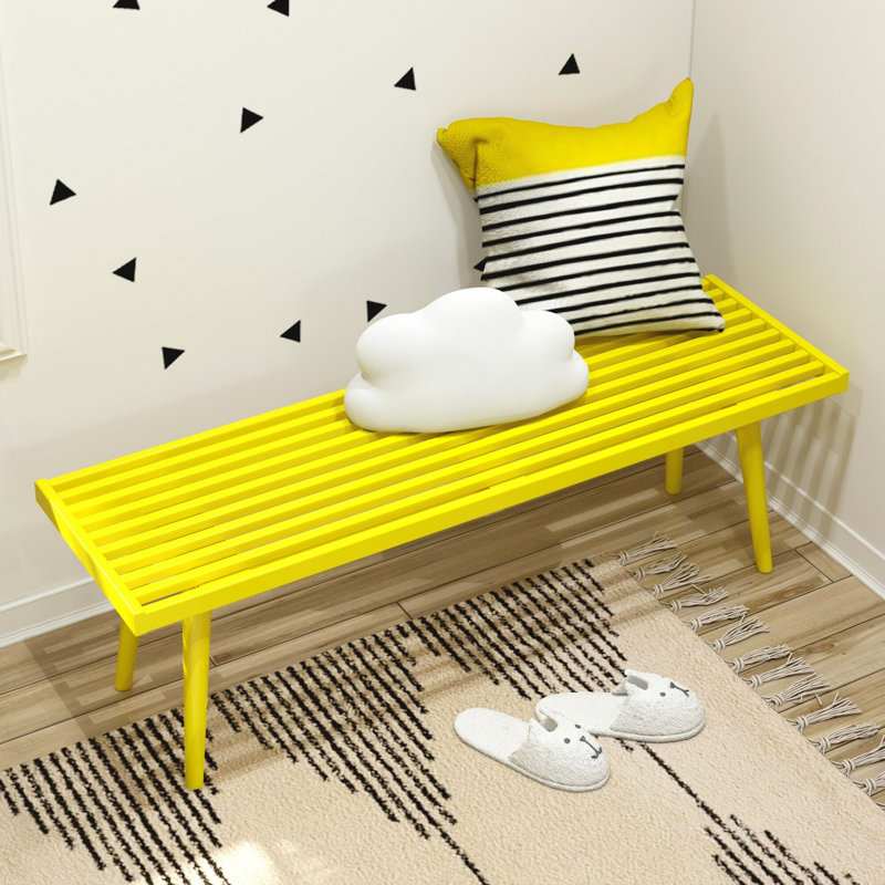 Banc en bois Levitus, Jaune, H 17,5 po x l 56,25 po x P 16,5 po