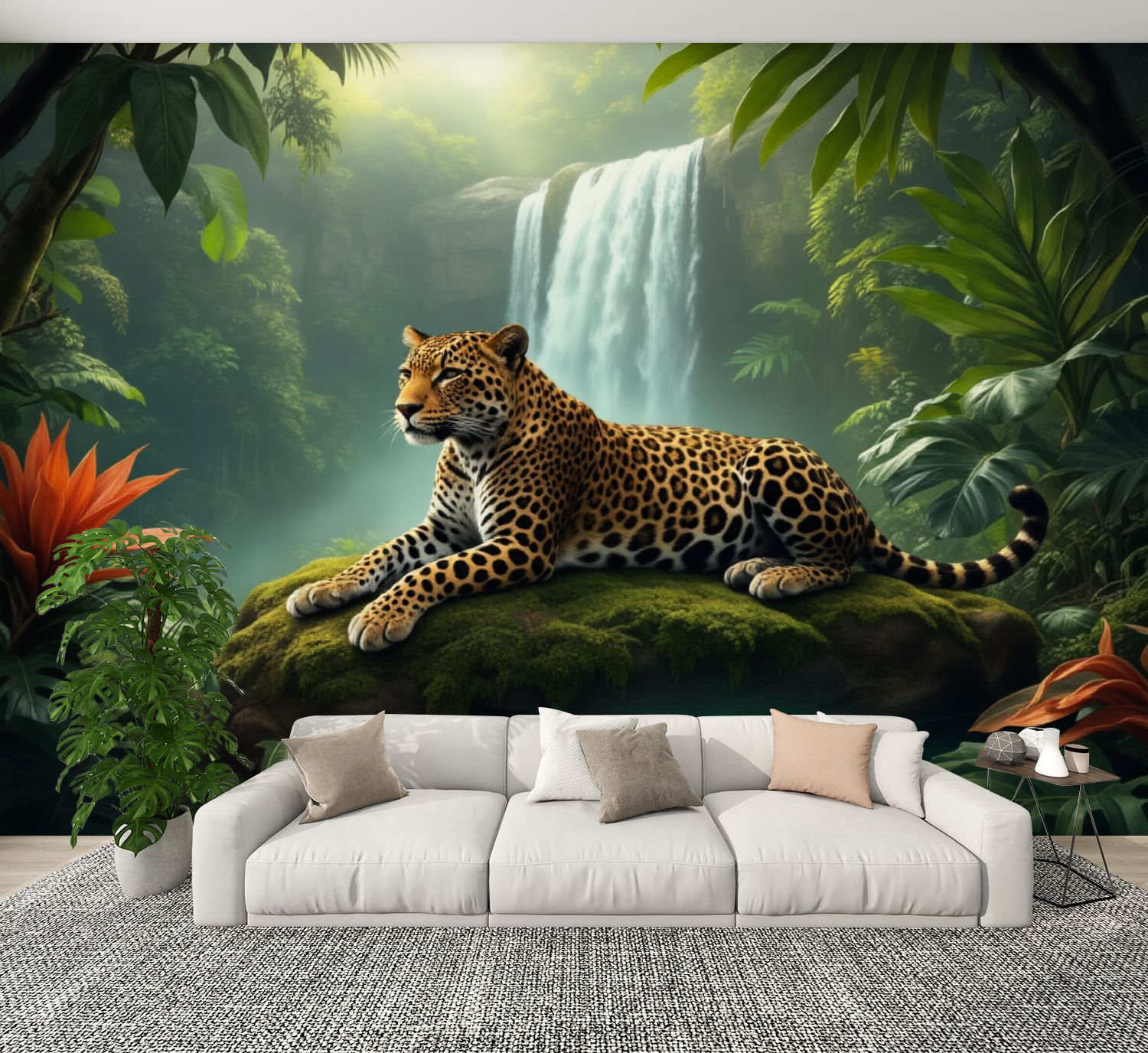 Red Barrel Studio Peel and Stick Wallpaper Leopard Resting Mossy Rock ...