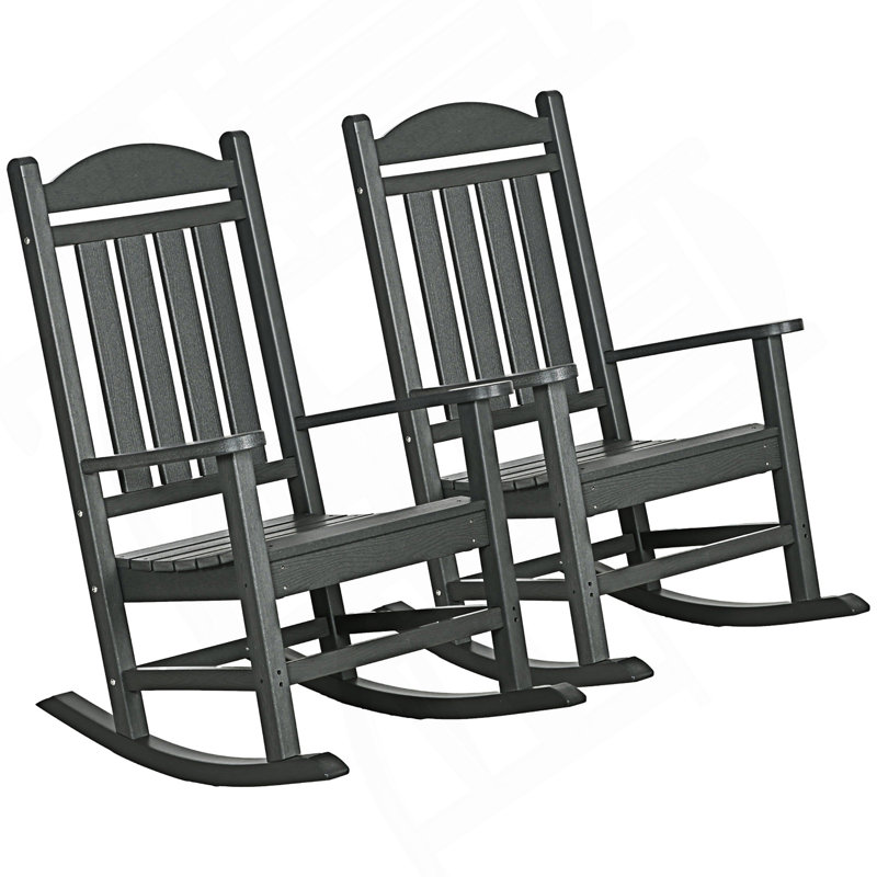 Chaise berçante d'extérieur 2 pièces résistante aux intempéries avec dossier haut rustique