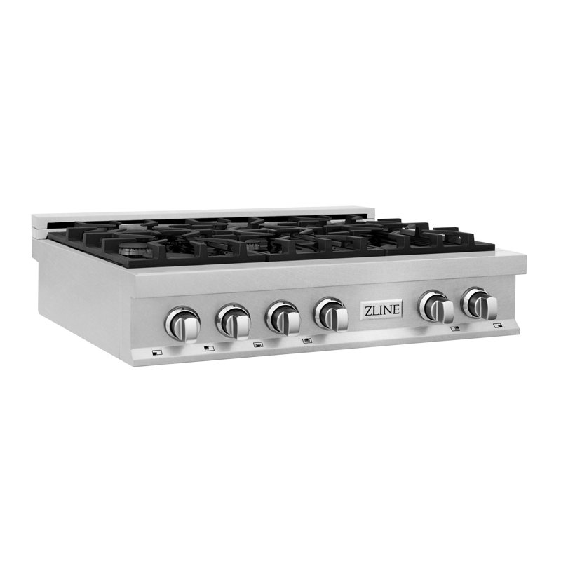 ZLINE 36 In. Legacy Gas Rangetop with 6 Burners and Porcelain Cooktop in Satin, Stainless Steel
