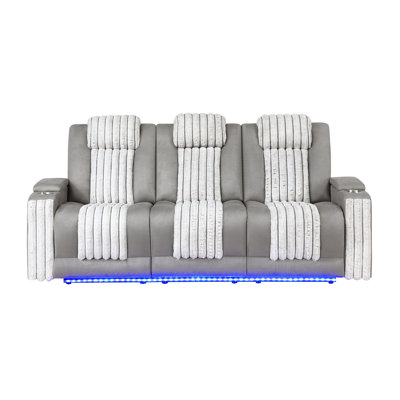Fauteuil inclinable électrique avec table de lecture à DEL et abattant, 3 sièges gris, accoudoirs carrés, siège mi-ferme, dossier serré, revêtement, cadre en bois à DEL,